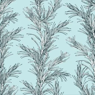 Seamless pattern with pine branches, classic floral. Graphic line art Illustrazione stock