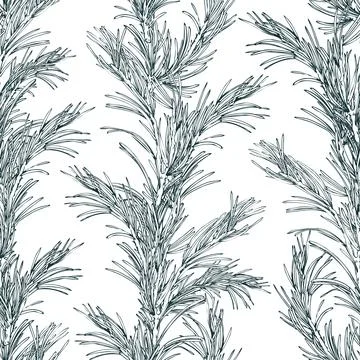 A seamless pattern of pine branches with fluffy, classic floral garlands. This Stock Illustration