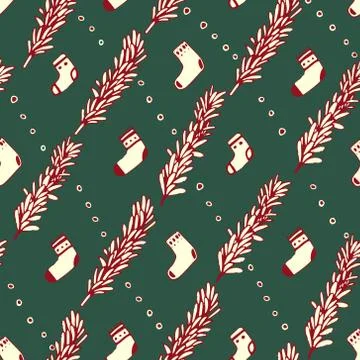 Seamless pattern with pine branches. Vector Stock Illustration