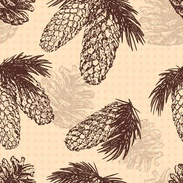 Seamless pattern with pine cones and branches. Design for Christmas greeting Stockillustratie