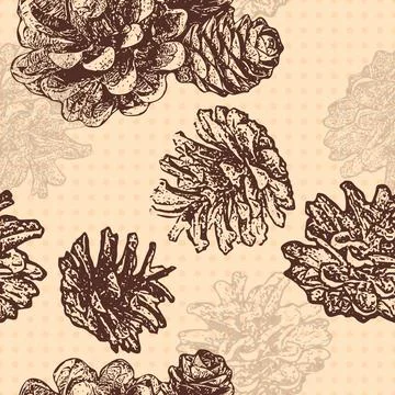Seamless pattern with pine cones and branches. Design for Christmas greeting Stock Illustration