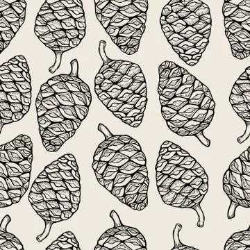 Seamless pattern with pine cones. Stock Illustration
