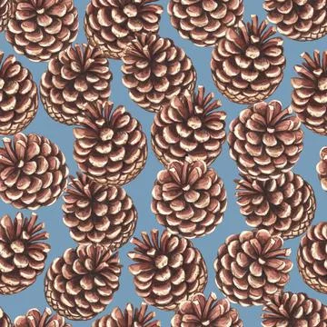 Seamless pattern with pine cones. Watercolor realistic illustration for design Stock Illustration