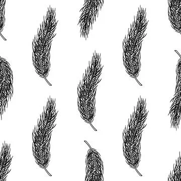 Seamless pattern of Pine tree branch, Christmas new year background, hand drawn Stock Illustration