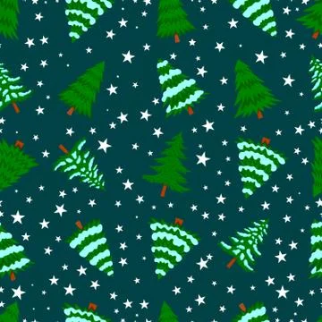 Seamless pattern with pine trees and snow. Design element for poster, card, b Stock Illustration