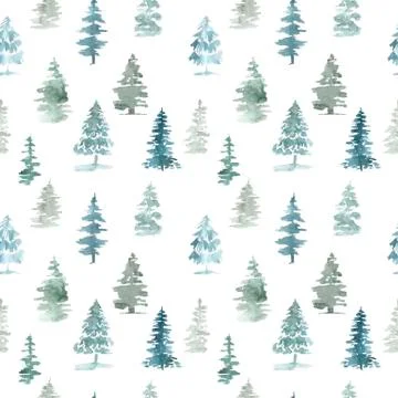 Seamless pattern of pine trees Christmas winter forest on a white background Stock Illustration