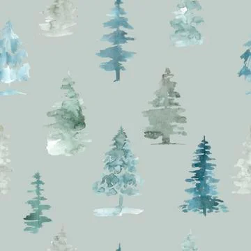 Seamless pattern of pine trees Christmas winter forest on a green background Stock Illustration