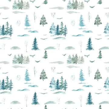 Seamless pattern of pine trees Christmas winter forest on a white background Stock Illustration