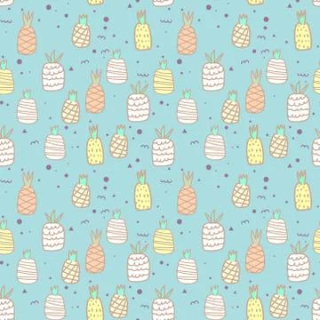 Seamless pattern with pineapple background. Vector illustrations for gift wra Stock Illustration