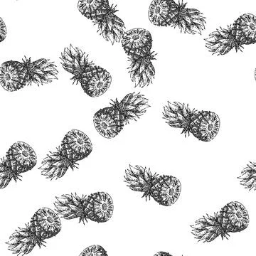 Seamless pattern pineapple cut sketch hand drawn Stock Illustration