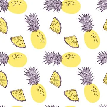 Seamless pattern of pineapple. Fruit and slice of exitix tropical. Vector han Stock Illustration
