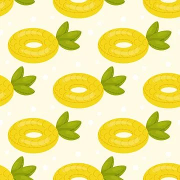 Seamless pattern, pineapple fruit shaped swim lap inflatable children swim la Stock Illustration