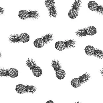 Seamless pattern pineapple fruit sketch hand drawn Stock Illustration