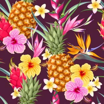 Seamless pattern with pineapple fruits Stock Illustration