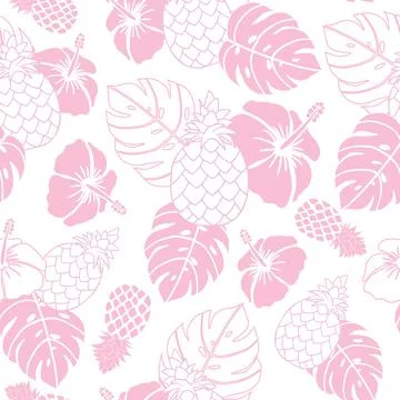 Seamless pattern pineapple hibiscus flower Stock Illustration