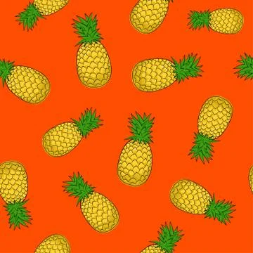Seamless Pattern ,Pineapple on Orange Background 스톡 일러스트
