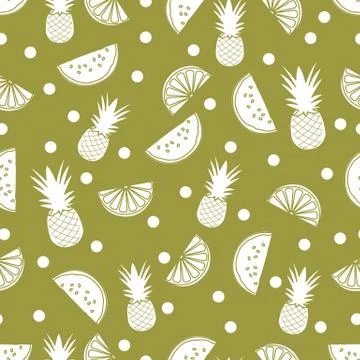 Seamless pattern with pineapple orange, watermelon Stock Illustration