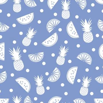 Seamless pattern with pineapple orange, watermelon Stock Illustration