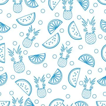 Seamless pattern with pineapple orange, watermelon Stock Illustration