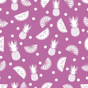 Seamless pattern with pineapple orange, watermelon Stock Illustration