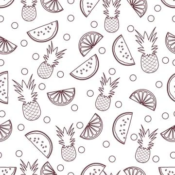 Seamless pattern with pineapple orange, watermelon Stock Illustration