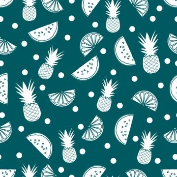 Seamless pattern with pineapple orange, watermelon Stock Illustration