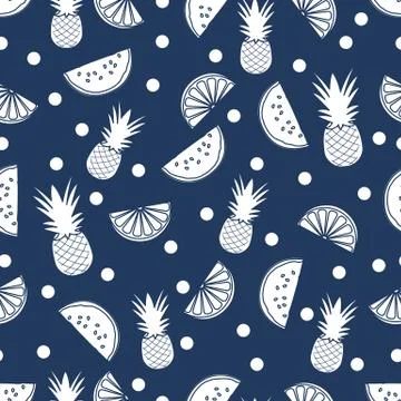 Seamless pattern with pineapple orange, watermelon Stock Illustration