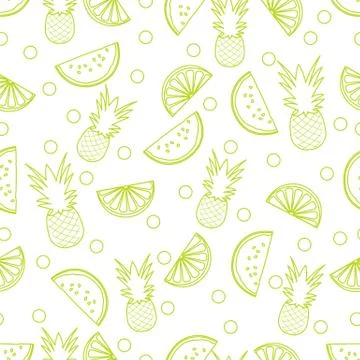 Seamless pattern with pineapple orange, watermelon Stock Illustration