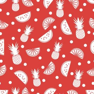 Seamless pattern with pineapple orange, watermelon Stock Illustration