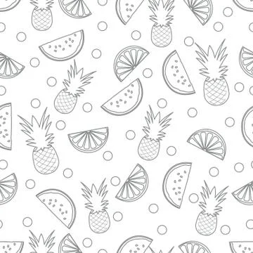 Seamless pattern with pineapple orange, watermelon Stock Illustration