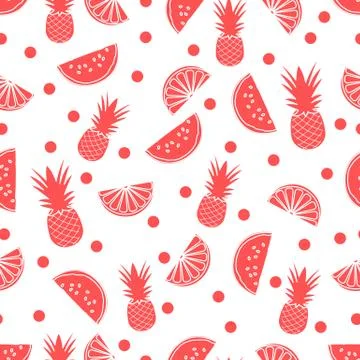 Seamless pattern with pineapple orange, watermelon Stock Illustration