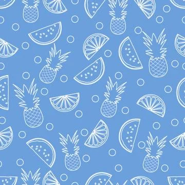 Seamless pattern with pineapple orange, watermelon Stock Illustration