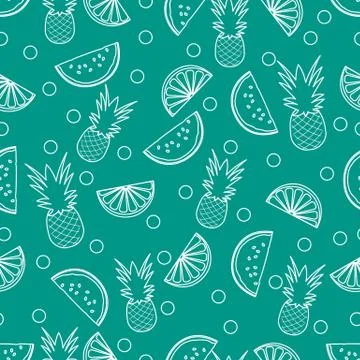 Seamless pattern with pineapple orange, watermelon Stock Illustration