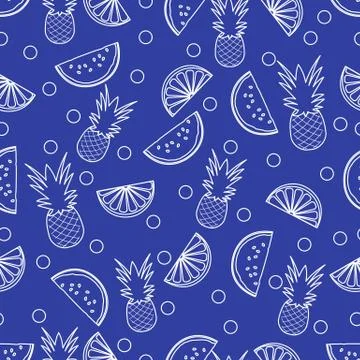 Seamless pattern with pineapple orange, watermelon Stock Illustration
