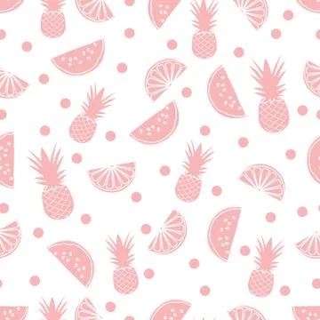 Seamless pattern with pineapple orange, watermelon Stock Illustration
