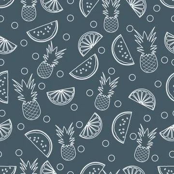 Seamless pattern with pineapple orange, watermelon Stock Illustration