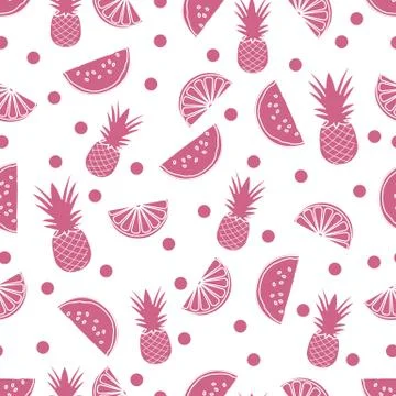 Seamless pattern with pineapple orange, watermelon Stock Illustration