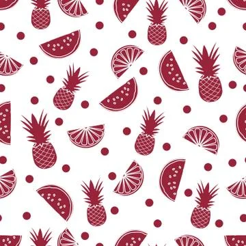Seamless pattern with pineapple orange, watermelon Stock Illustration