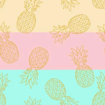 Seamless Pattern With Pineapple Outline On A Striped Background Stock Illustration