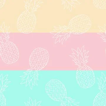 Seamless Pattern With Pineapple Outline On A Striped Background Stock Illustration