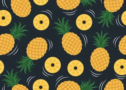 Seamless pattern of pineapple pattern isolated on black background  Stock Illustration