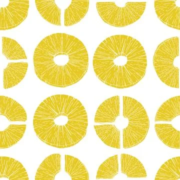 Seamless pattern pineapple slices. Vector illustration pineapple in old ink Stock Illustration