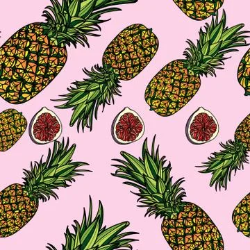Seamless pattern with pineapples and figs. Stock Illustration