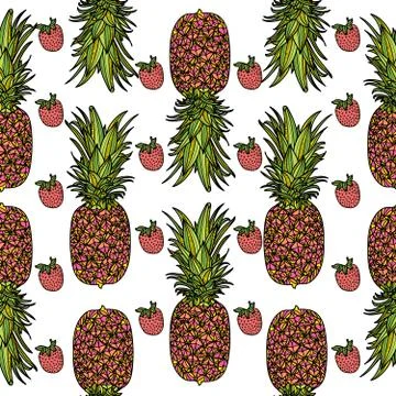 Seamless pattern with pineapples and strawberries. Stock Illustration