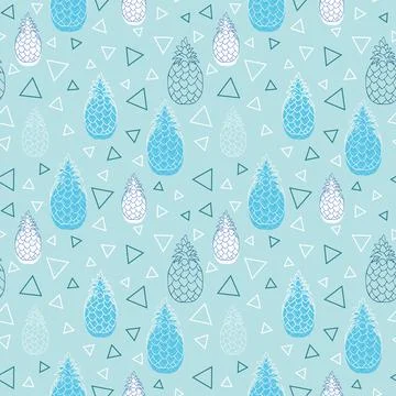 Seamless pattern with pineapples and triangle shapes on green background 스톡 일러스트
