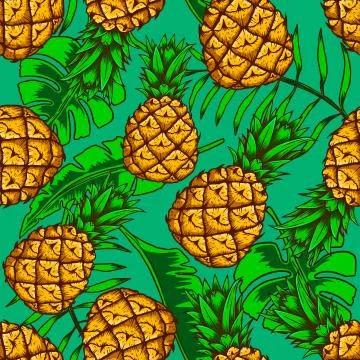 Seamless pattern with pineapples and tropical leaves. Design element for post Stock Illustration