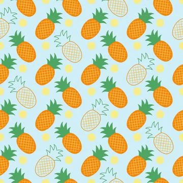 Seamless pattern with pineapples on a blue background 스톡 일러스트