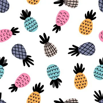 Seamless pattern with pineapples. Cute summer background with tropical fruit Illustrazione stock
