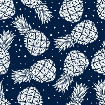 Seamless pattern with pineapples in engraving style. Design element for poste Stock Illustration