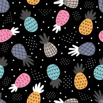 Seamless pattern with pineapples. Food. Cute summer background with tropica.. 스톡 일러스트